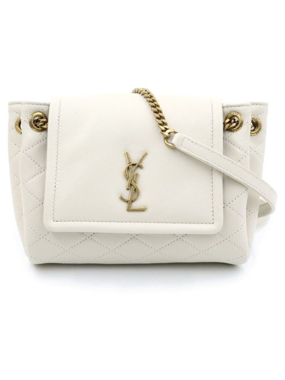 Saint Laurent Paris Mini Nolita Chain Shoulder Bag Leather White